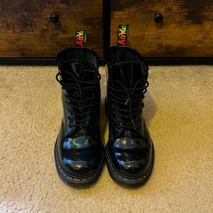 Rare Dr Martens Rainbow Reflective Black Patent 1460 Boots Size 8 Womens EU 39